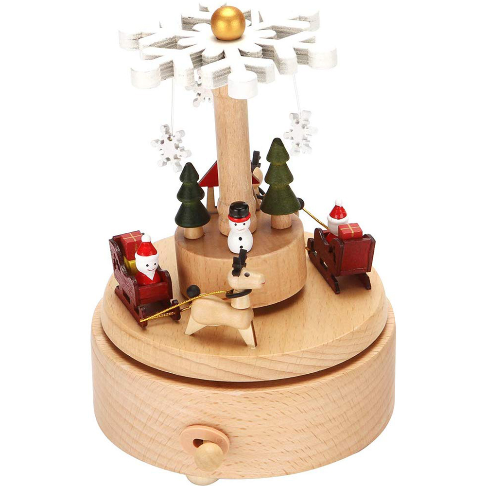 Wooden Christmas Music Box Crafts Christmas Tree Snowflake Gifts Cartoon Desktop Decoration 16cm*11cm