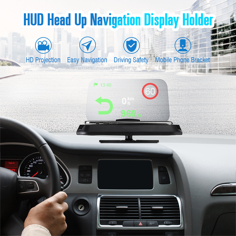 Universal Mirror HUD Head Up display Auto Car Cell Phone GPS Navigation Image Reflector Holder Stand Speed Projector KMH MPH Speedometer