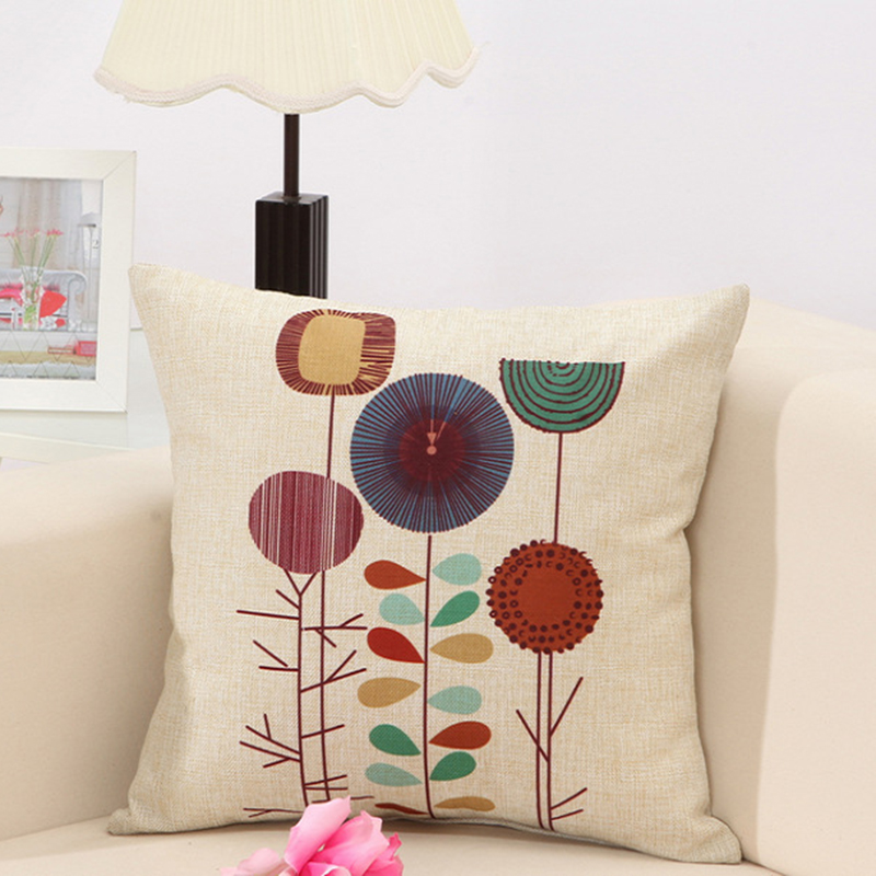 Concise Style Flower Pattern Decoration Cushion Cover Square Linen Pillow Case
