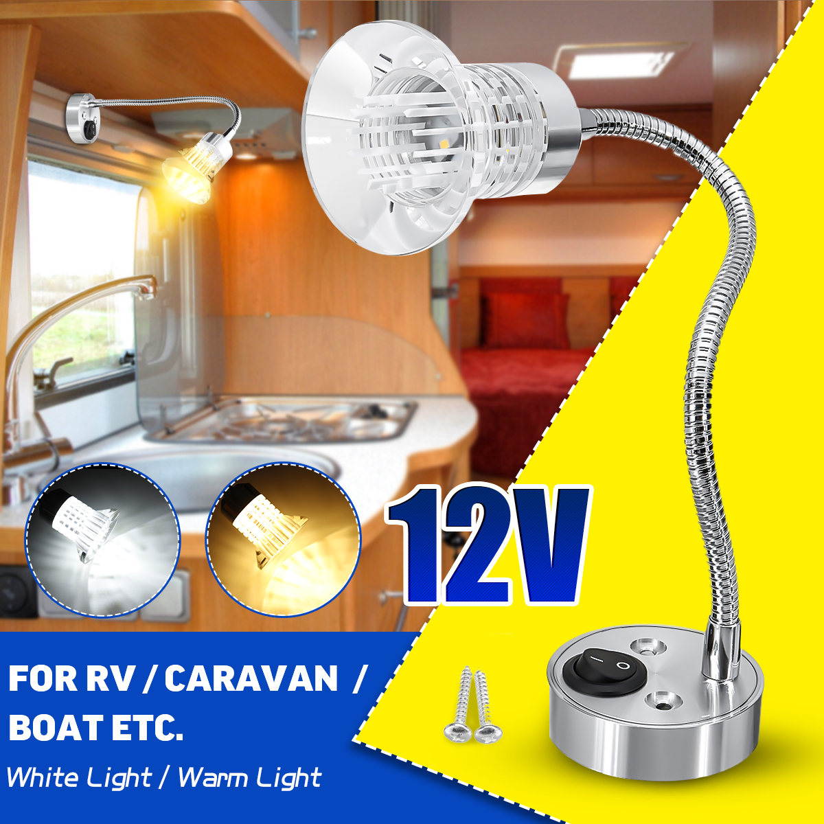12V Flexible LED Reading Spot Light Bedside Wall Lamp For RV Boat Caravan Motorhome