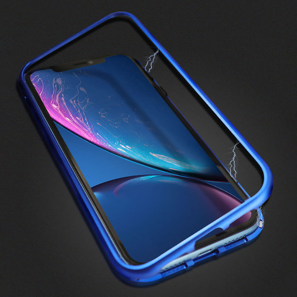 Bakeey Plating Magnetic Adsorption Metal Tempered Glass Protective Case for iPhone XS MAX XR X for iPhone 7 6 6S 8 Plus SE 2020 Back Cover