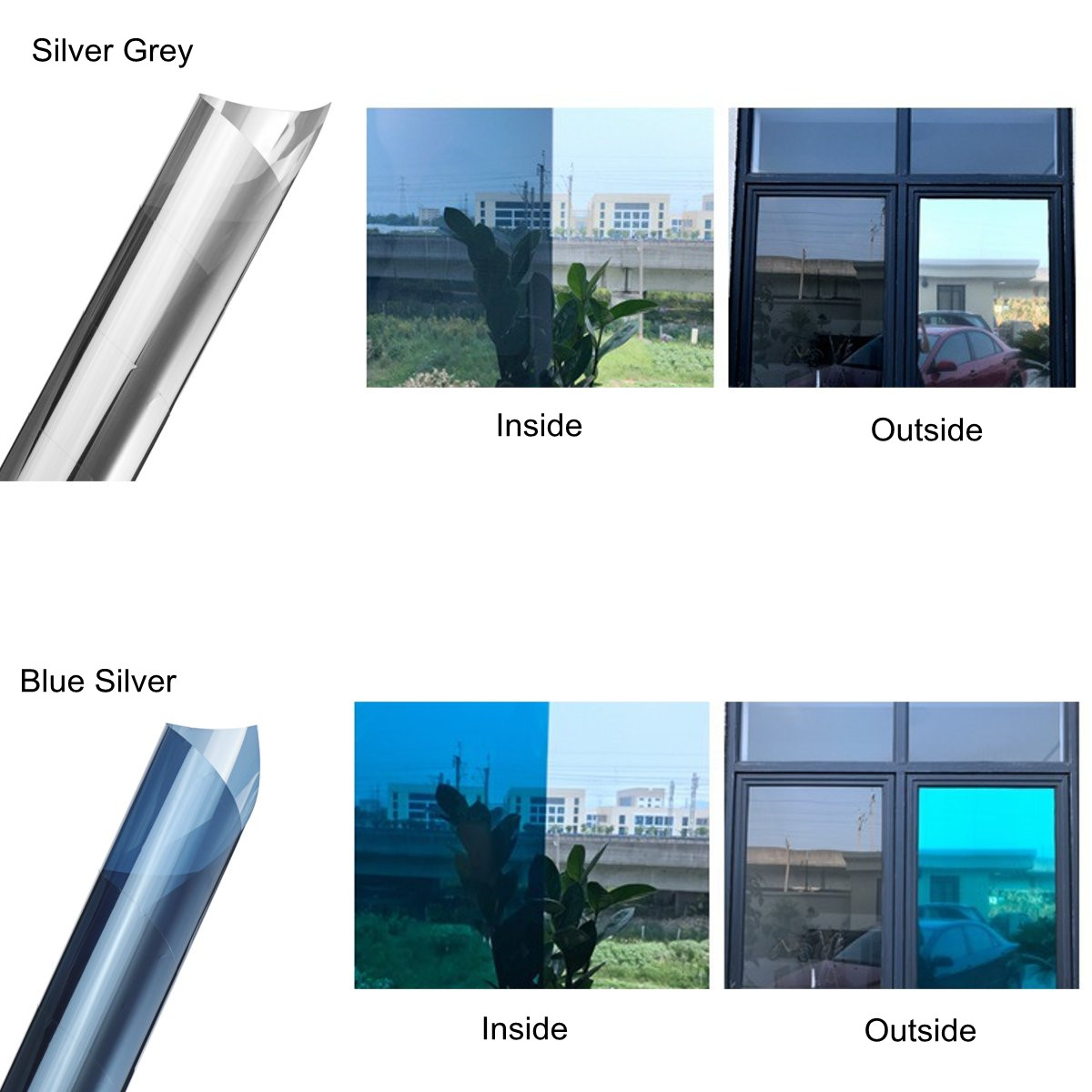 200x60cm One Way Mirror Window Film Home Office Reflective Sticker Self-Adhesive