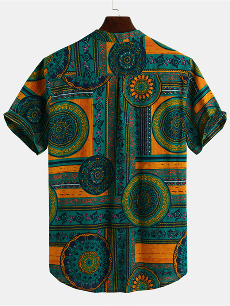 Men's Vintage Floral Ethnic T Shirts Summer Beach Dashiki Floral Casual Tops Tee