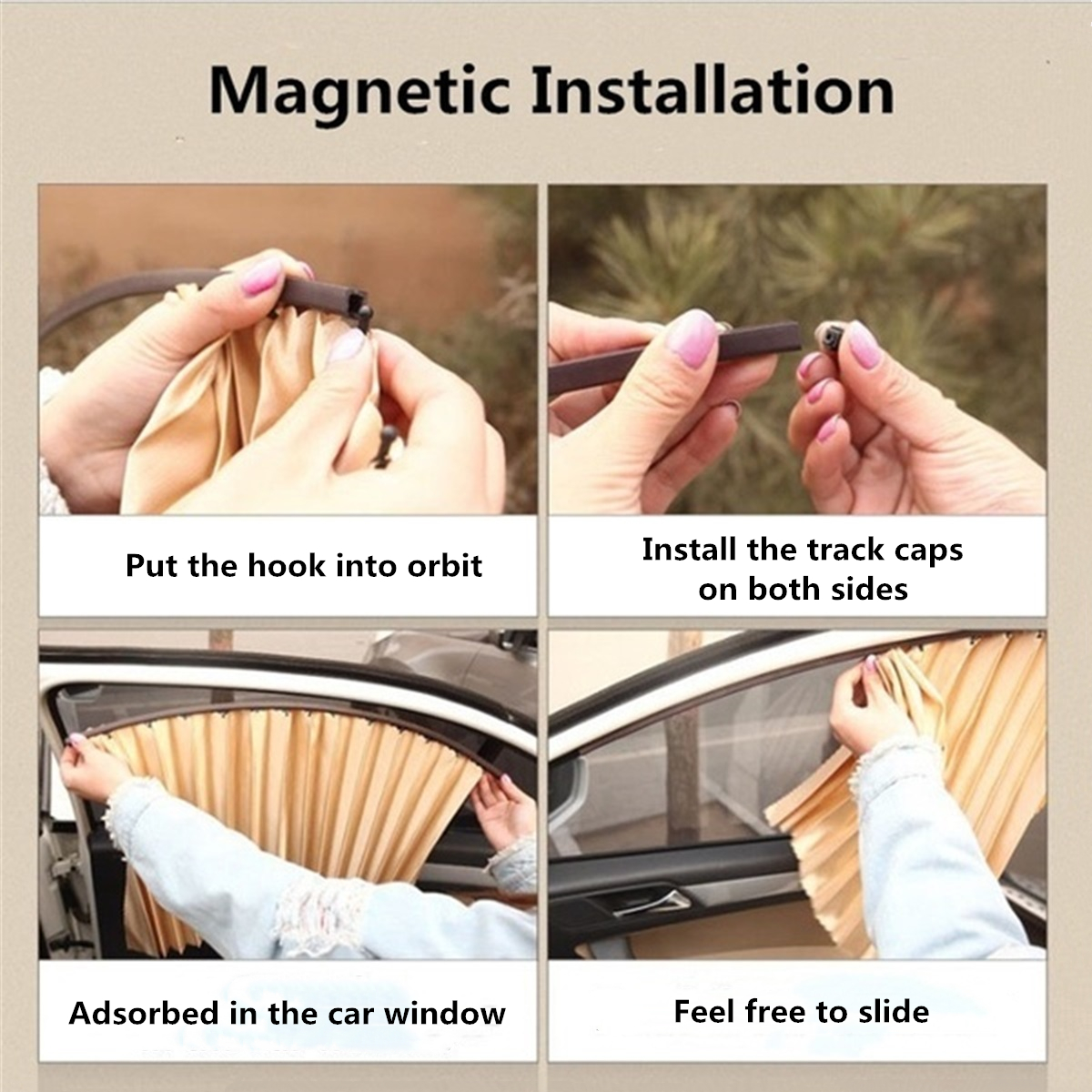 4 Pieces Magnetic Installation Car Side Window Sunshade Slide Curtain