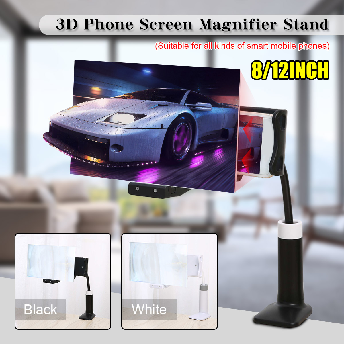 12'' Folding Mobile Phone Screen Magnifier 3D HD Screen Amplifier Stand Bracket