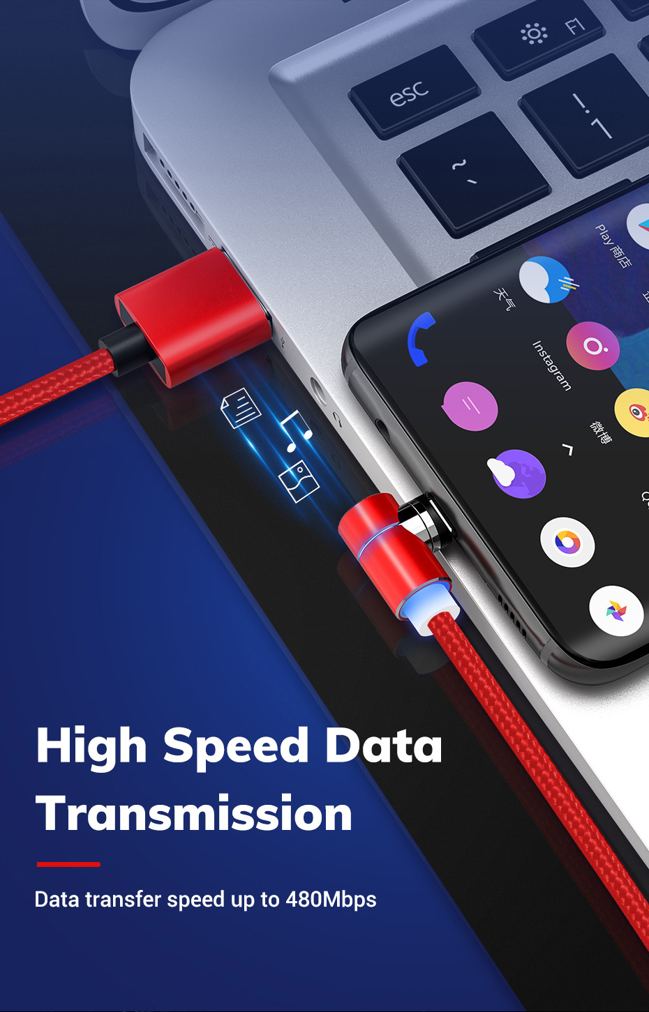 TOPK 3A Type C Micro USB 90 Degree Fast Charging Magnetic Data Cable For Huawei P30 Pro Mate 30 Mi9 7A 6Pro S10+