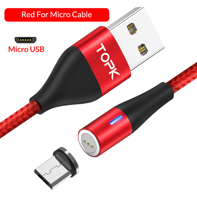TOPK 3A Type C Micro USB LED Indicator Fast Charging Magnetic Data Cable For Huawei P30 Pro Mate 30 Mi9 7A 6Pro OUKITEL Y4800