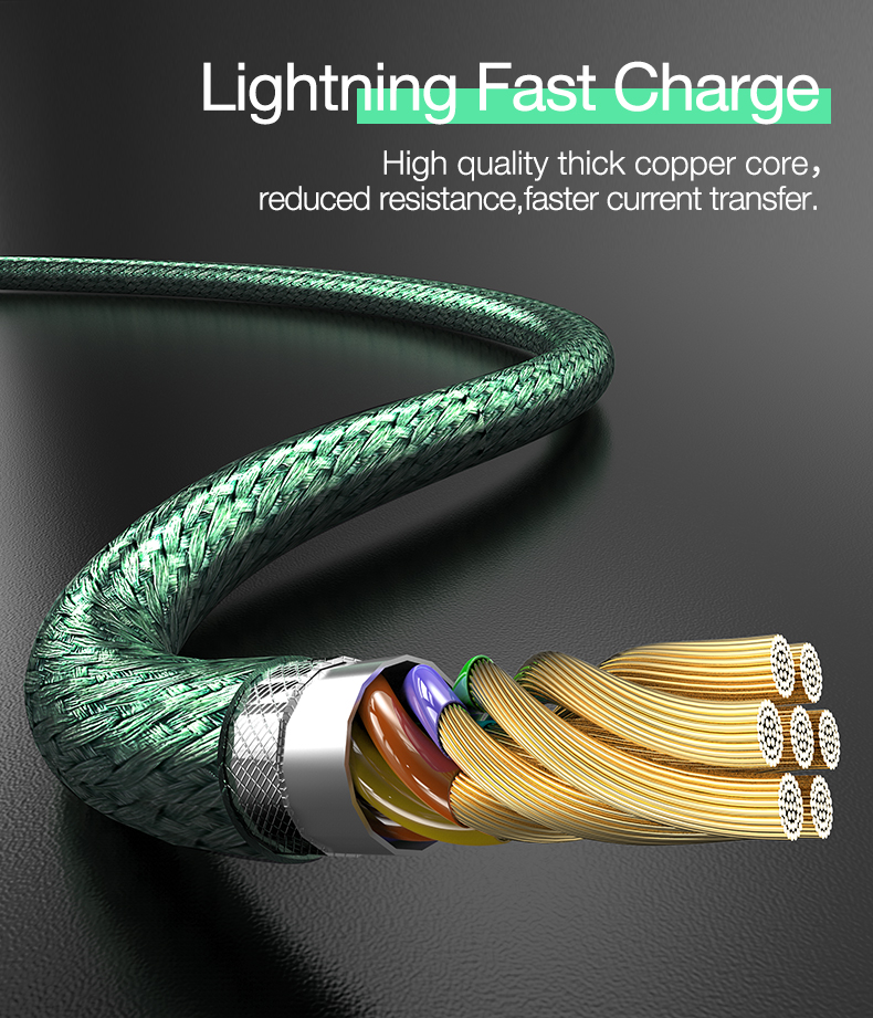 Cafele 3A LED Magnetic Night Light Nylon 1.2M Fast Charging Type-C Micro USB Data Cable for Samsung S10+ Mi8 Note8 HUAWEI P30Pro