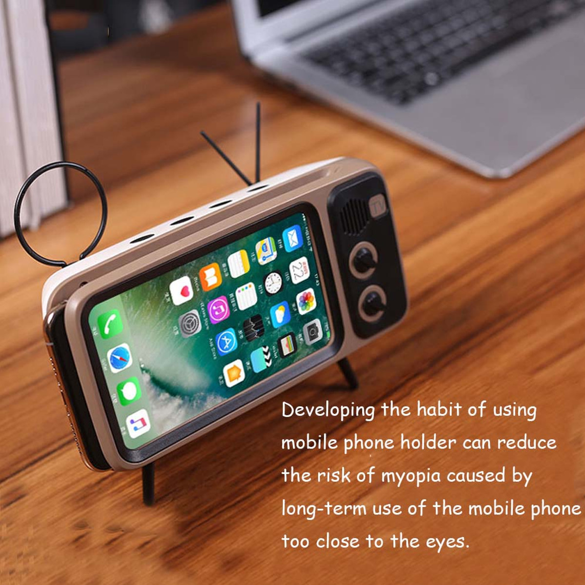 Bakeey Mini Retro TV Pattern bluetooth Speaker Desktop Cell Phone Stand Holder Lazy Bracket for Mobile Phone between 4.7 inch to 5.5 inch