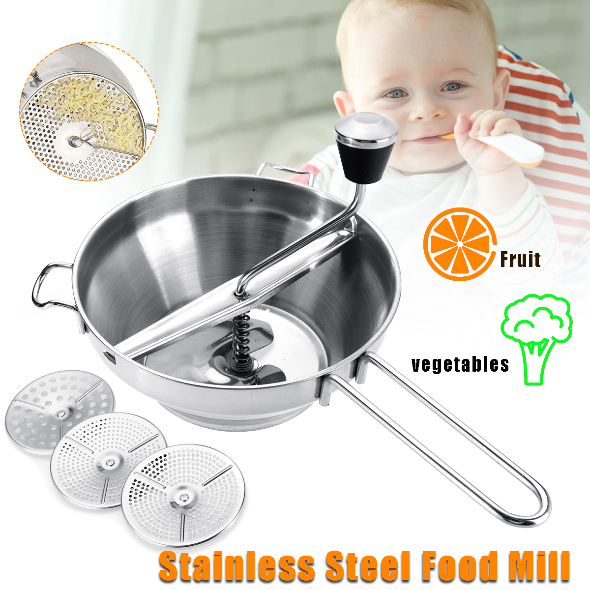 Stainless Steel Food Mill Metal Vegetable/Carrot/Tomato/Potato/Rice Mixer Maker Cutter