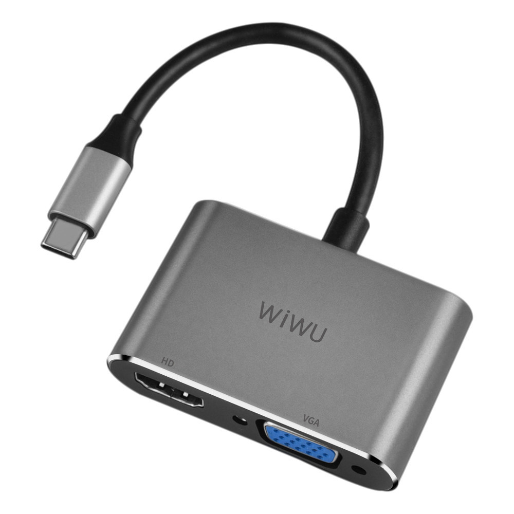 WIWU A20VH Lite 2 in 1 Type C to HD+VGA Converter Multifunctional USB HUB Adapter