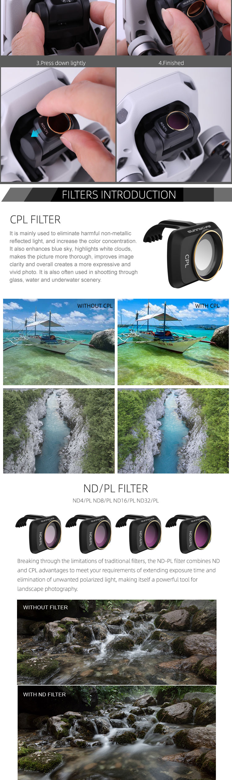 Sunnylife ND4/ND8/ND16/ND32/CPL/MCUV/ND4/PL/ ND8/PL/ ND16/PL/ ND32/PL Filter Set Lens Filter for DJI Mavic mini/Mavic mini 2 RC Drone