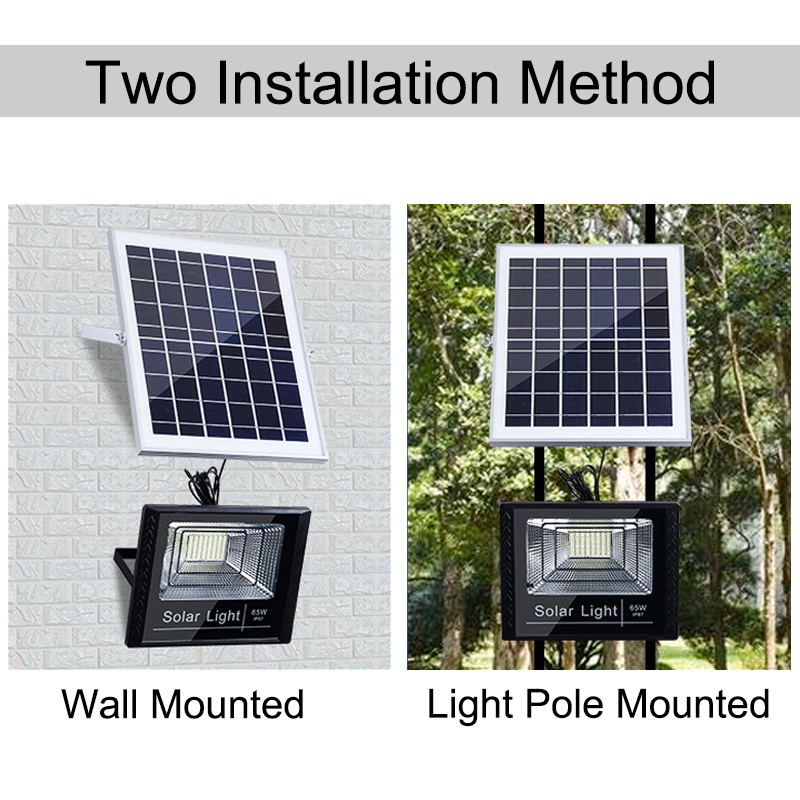 10W 25W 45W 65W Solar Panel with 2 Wall Lights Waterproof Remote Control Flood Light Park Yard Garden Driveway