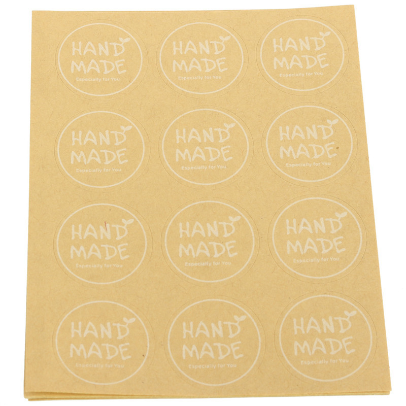 120Pcs Kraft Craft Paper Label Tape Hand Made Seal Sticker DIY Stitch Bags Boxes 
