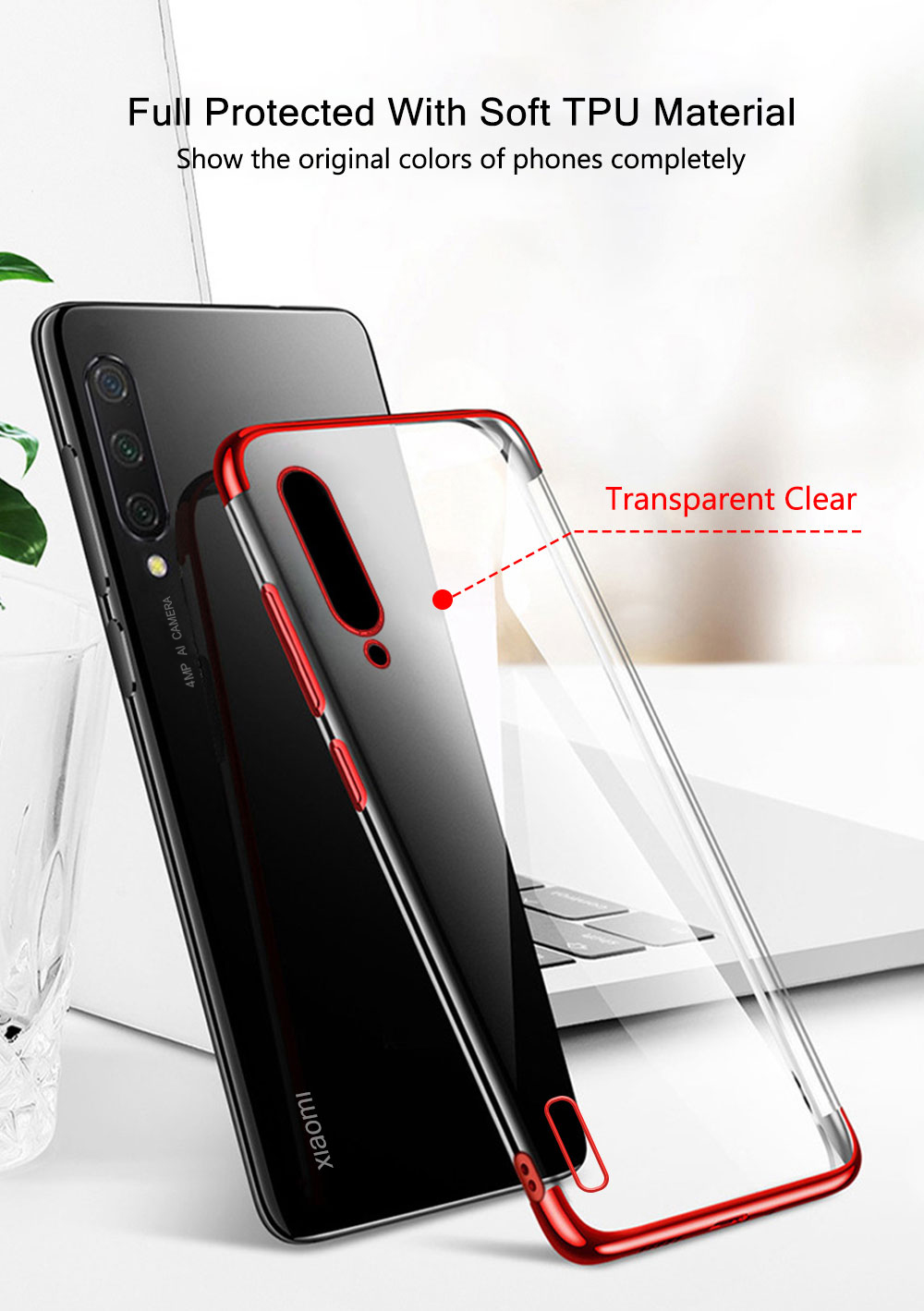 Bakeey Plating Ultra-thin Transparent Soft TPU Shockproof Protective Case for Xiaomi Mi A3 / Xiaomi Mi CC9e 6.01 inch Non-original