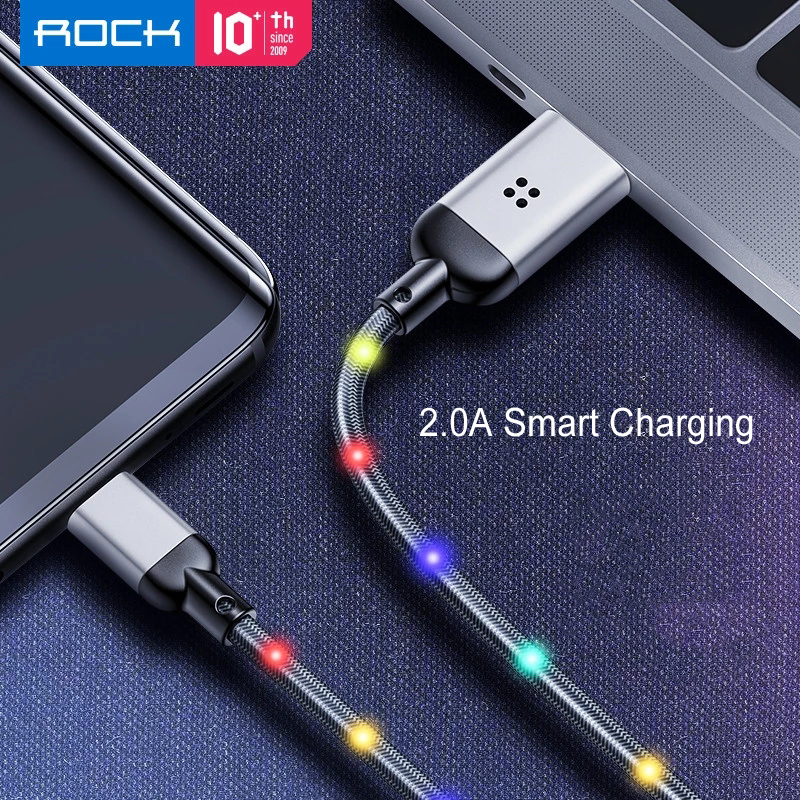 ROCK R6 2A Type-C LED Smart Luminous Fast Charging Transmission Data Cable For Huawei P30 Mate 20Pro Mi9 S10+ Note 10