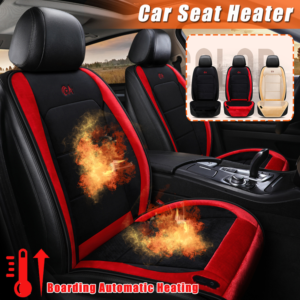 Heated Auto Car Seat Cushion Cover Plush DC 12V