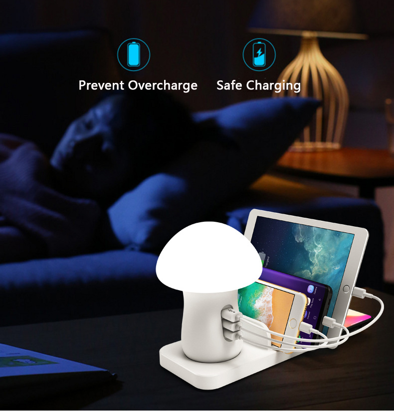 Bakeey Mushroom Light 3 in 1 3 Ports USB 10W Fast Qi Wireless Charger for Samsung for iPhone Phone 