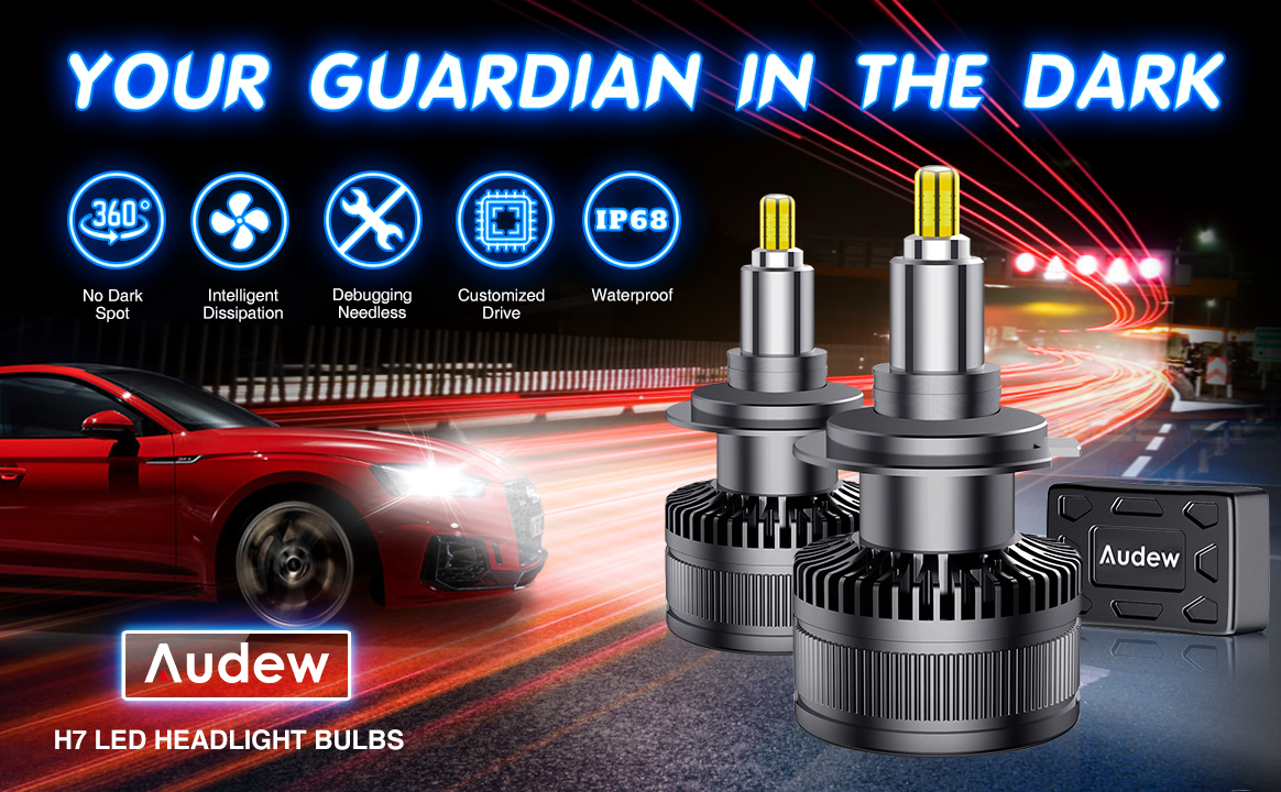 AUDEW 360 Degree H7 H11 LED Car Headlights Bulbs 50W 8000LM IP68 Waterproof 6000K White 2PCS