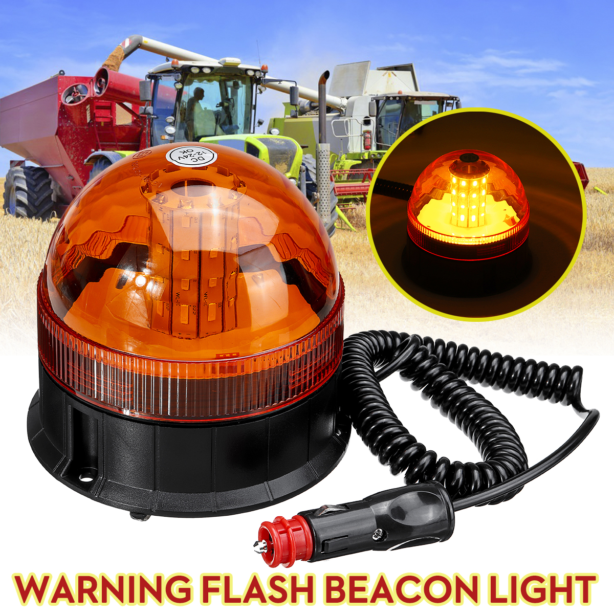 DC12-24V 40LED Magnetic Roof Rotating Flash Amber Beacon Strobe Tractor Warning Signal Light