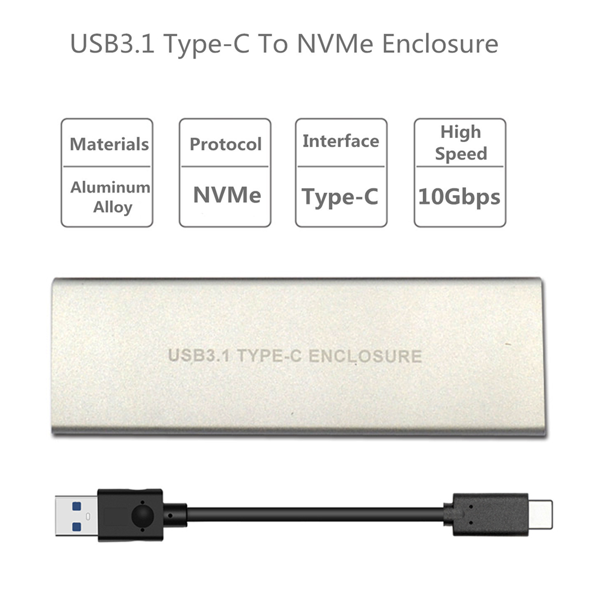 ITHOO NVME USB3.1 TO PCI-E NVNE NGFF SSD HDD Enclosure C3.1 M.2 to USB Hard Drive Enclosure