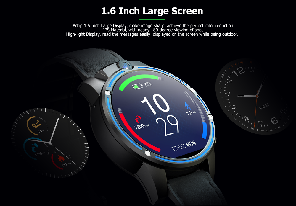 Kospet Vision 1.6' LTPS Crystal Display 3G+32G 5.0MP Front-facing Dual Camera 4G-LTE Video Call 800mAh Google Play Leather Strap Smart Watch Phone 