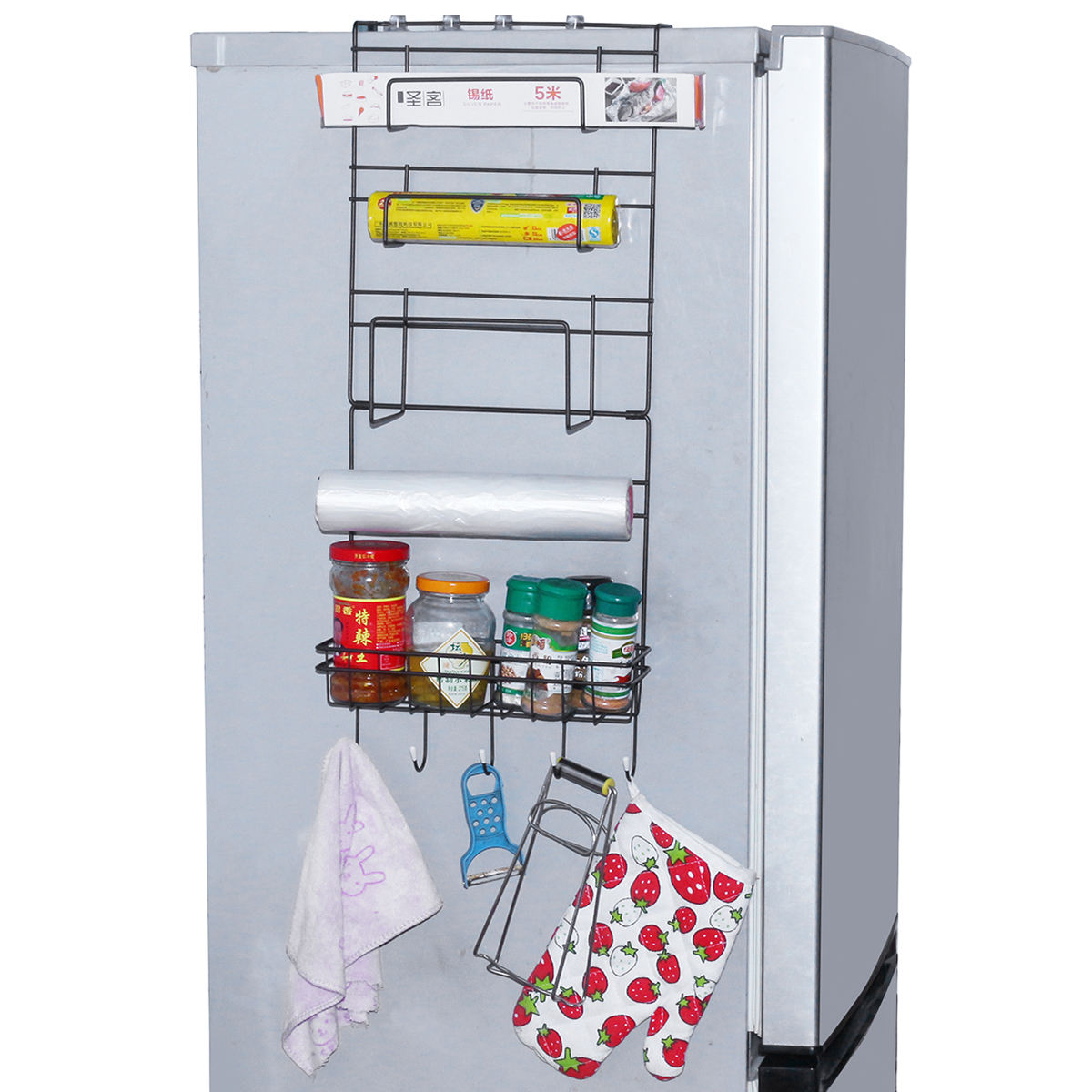 5 Tiers Iron Wall Mount Kitchen Freezer Door Spice Rack Storage Shelf Cabinet Organizer Fridge Holder
