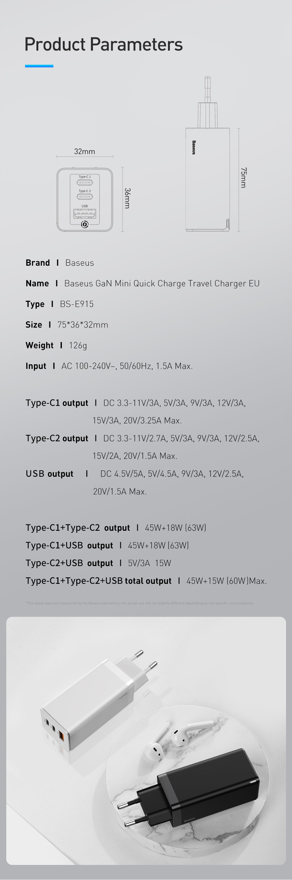 [GaN Tech] Baseus 65W USB C Charger 3-Port GaN Wall Charger With 2 * Type-C PD Charger + USB Charger for Samsung S10 Matebook for iPhone 11 Pro Max Notebook MacBook Tablet HUAWEI P30Pro Xiaomi Redmi For Nintendo Switch