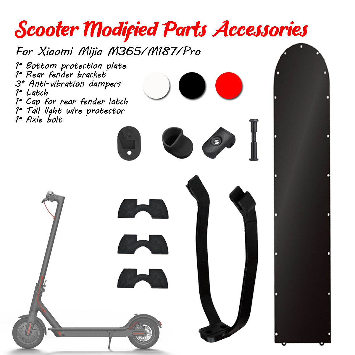 7PCS vermelho / preto / branco inicial acessórios modificados para M365 / M187 / Pro scooter elétrico