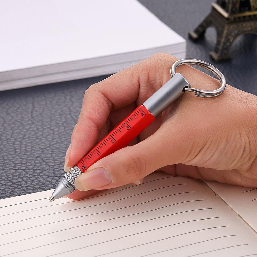 Practical Retro Metal Multifunctional 6 in 1 Screwdriver Ballpoint Pen Touch Screen Capacitive Pen Keychain with Ruler