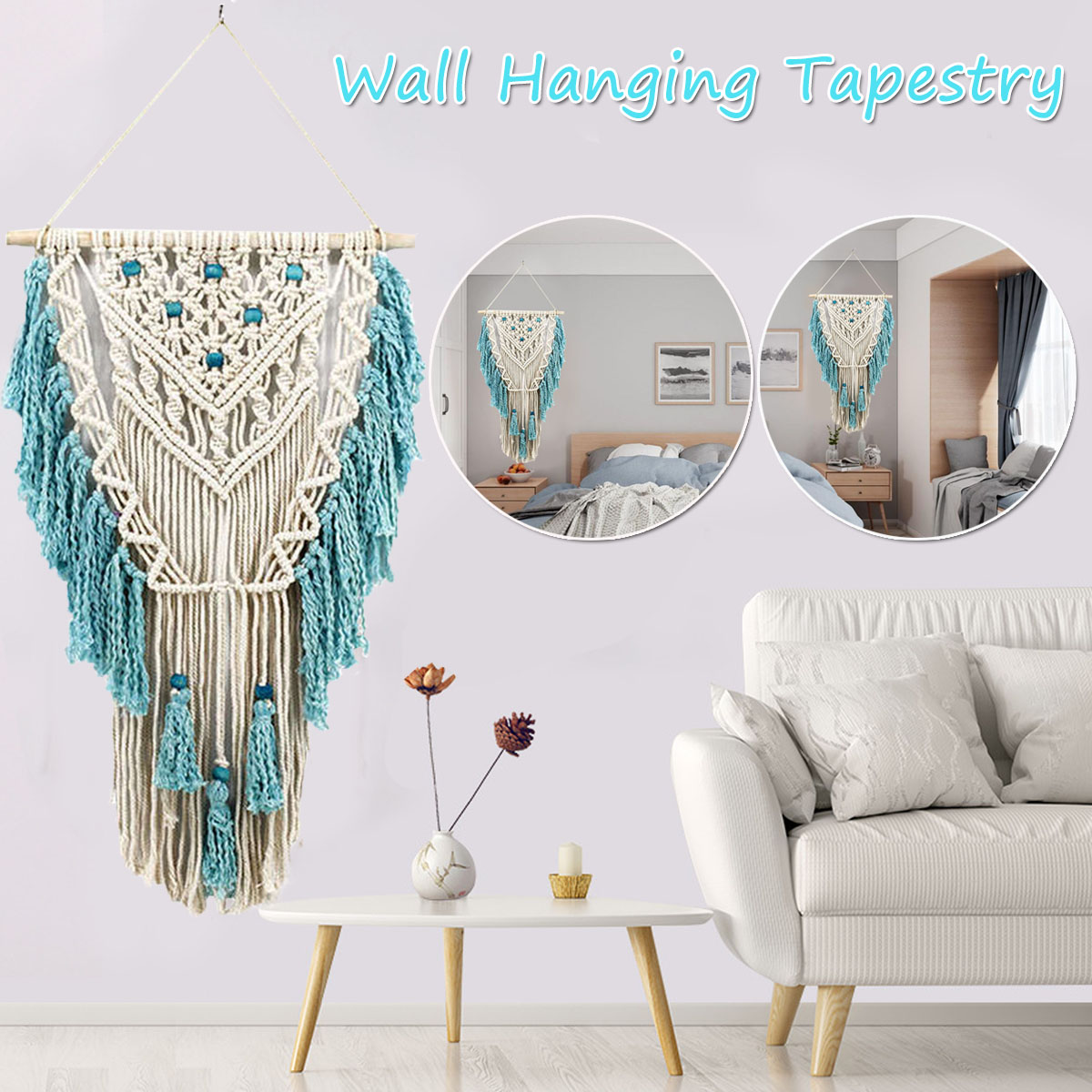 Hand Knotted Macrame Wall Art Handmade Bohemian Hanging Tapestry Room Decorations