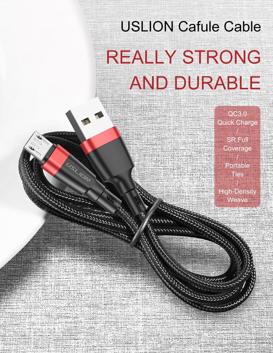 USLION QC 3.0 3A TPE High-Density Weave Micro USB Fast Charging Data Cable for Samsung S6 S7 6 HUAWEI For HTC Xbox For Kindle