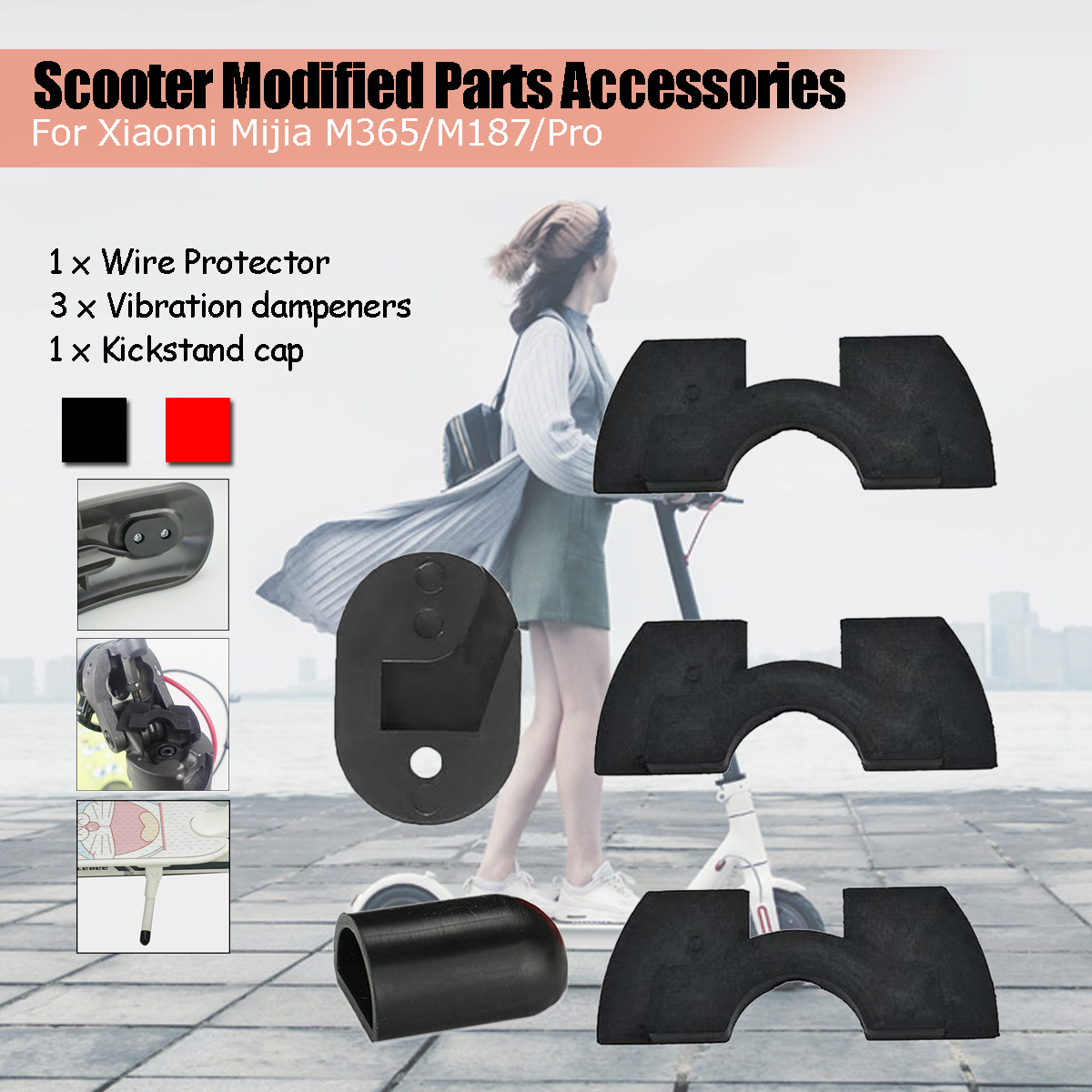 Tail Light Wire Protector + Anti Vibration Shims + kick Stand Cap for M365/M187/Pro Scooter Modified Parts Accessories