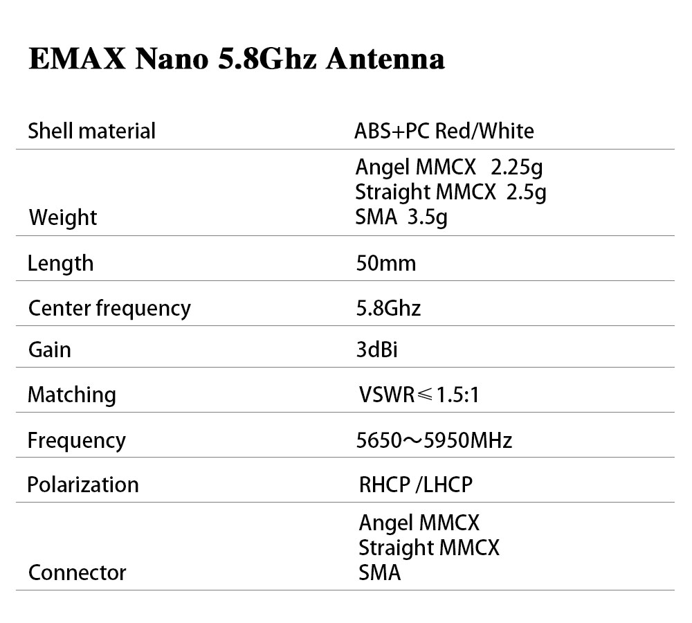 EMAX Nano 50mm 5.8G 3dBi FPV Antenna RHCP/LHCP SMA/MMCX/MMCX Angle for FPV Racing Drone - Photo: 6