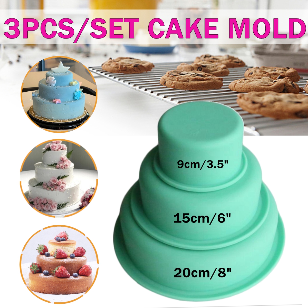3pcs moldes de bolo rodada assadeira diy festa de aniversário ferramenta de cozimento molde de cupcake de aniversário