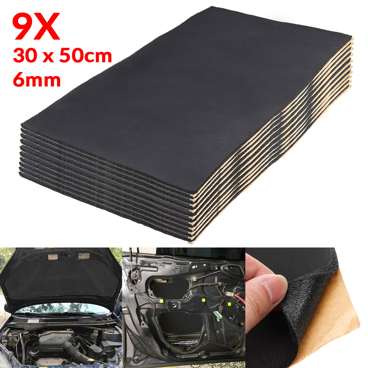 30cm*50cm*6mm 9pcs Car Insulation Mat Van Sound Proofing Deadening Foam Protector