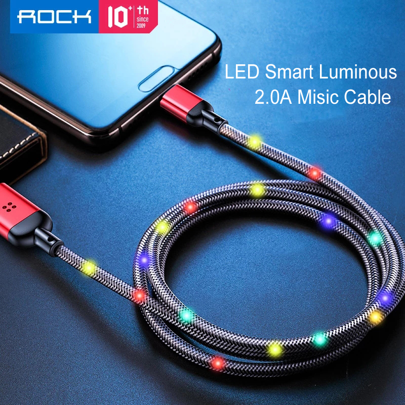 ROCK R6 2A Type-C LED Smart Luminous Fast Charging Transmission Data Cable For Huawei P30 Mate 20Pro Mi9 S10+ Note 10