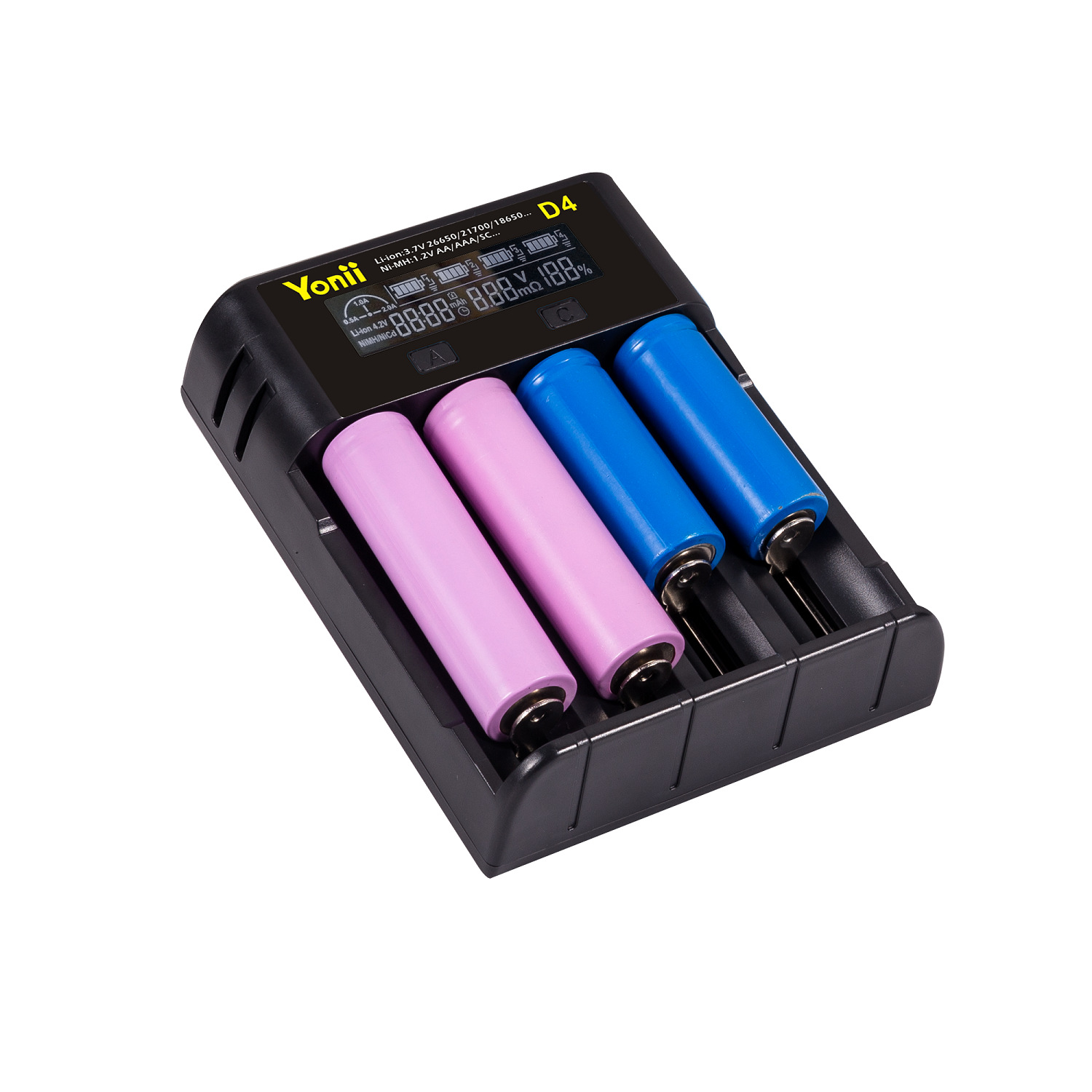 Yonii D4 Four Slot USB Rechargeable Lithium Battery Charger Multi-functional Intelligent Charger for 18650/26650/21700/AAA Battery