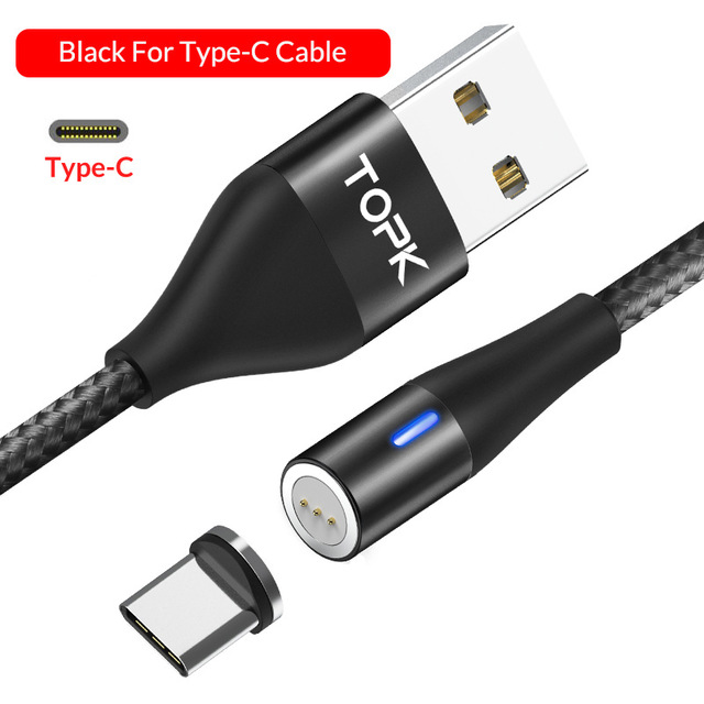 TOPK 3A Type C Micro USB LED Indicator Fast Charging Magnetic Data Cable For Huawei P30 Pro Mate 30 Mi9 7A 6Pro OUKITEL Y4800
