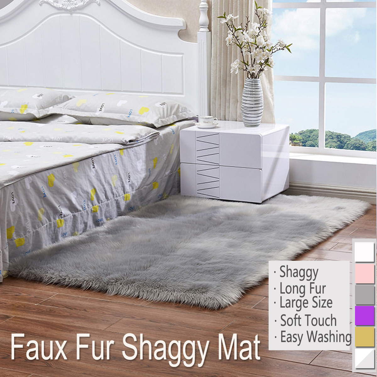 Faux Fur Fluffy Wool Rug Mat Hairy Sofa Floor Home Carpet