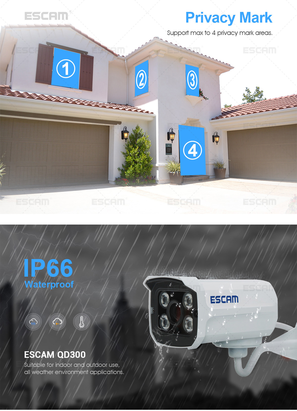 Escam Brick QD300 ONVIF HD 1080P P2P Cloud IR Security IP Camera POE IP66 Waterproof Upgraded Version