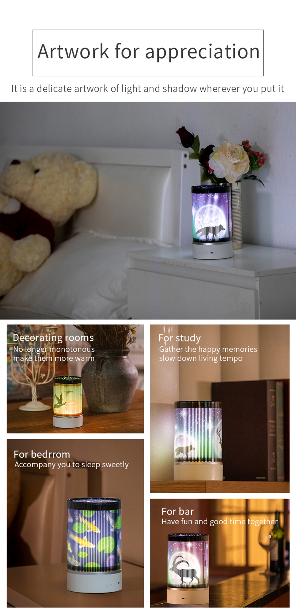 DC5V USB LED 4 Pattern Animated Night Light Remote Control for Kids Bedroom