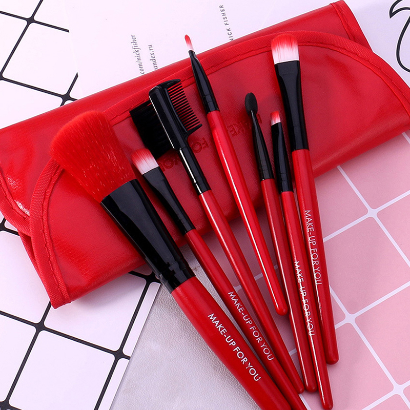 O.TWO.O 7Pcs Hot Red Makeup Brushes Set  Face Eye Makeup Brush Kit Soft Hair Multifunctional Cosmetic Brush