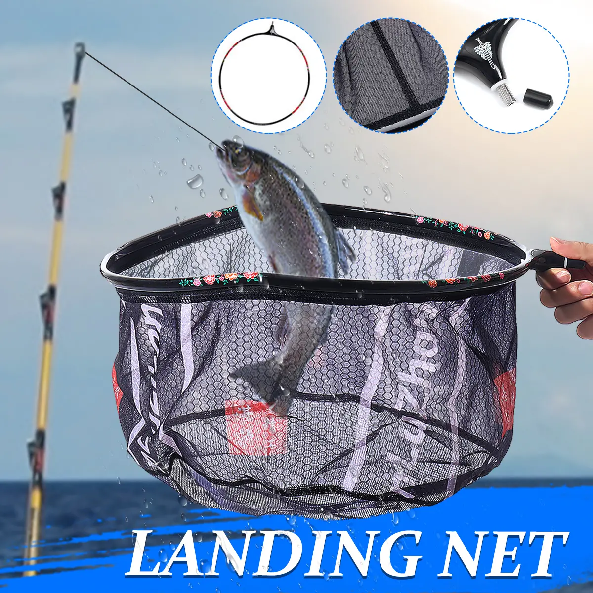 ZANLURE 40X40X20cm Detachable Fishing Net Landing Net Match Carp