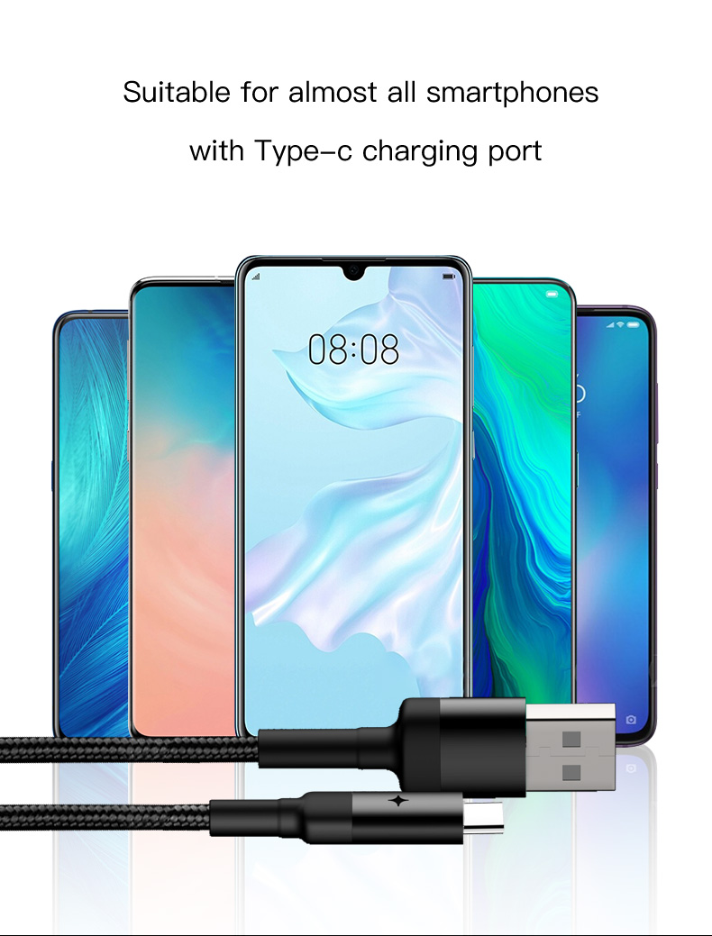 Yesido CA28 LED Smart Power Off USB Type C Cable Fast Charging Data Cable For Samsung S10 S9 Huawei LG