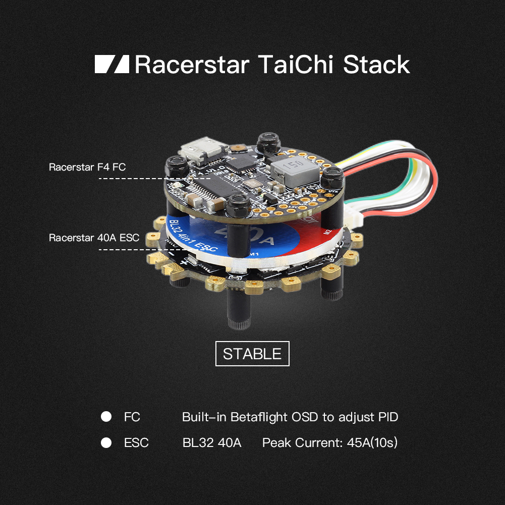 20x20mm Racerstar TaiChi Round Stack F4 OSD 2-6S Flight Controller AIO BEC & 40A BL_32 4in1 ESC for RC Drone FPV Racing - Photo: 3