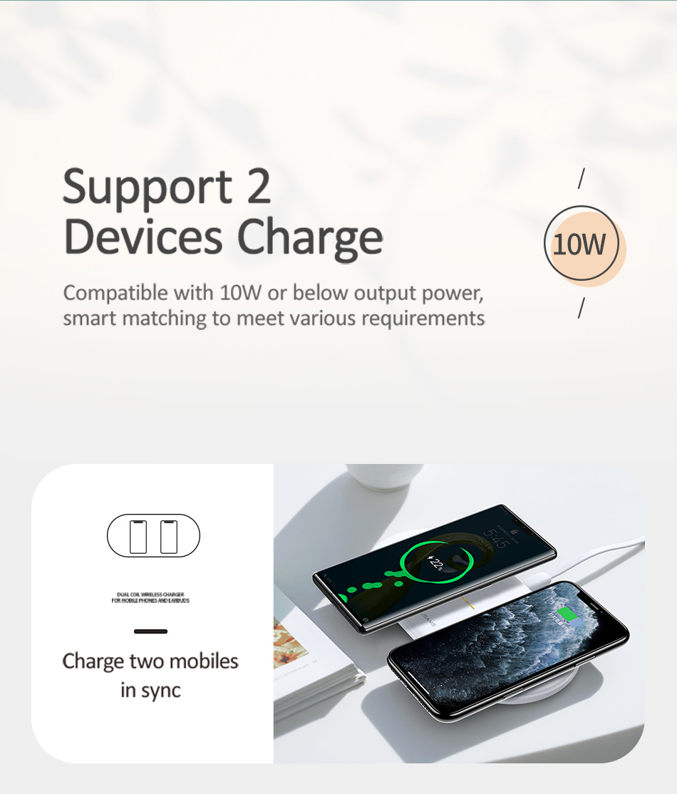 USAMS US-CD120 Dual 10W Power Qi Wireless Charger Phone Charger Earphone Charger for Qi-enable Smart Phone Earphone for iPhone 11 Apple AirPods Pro 2019