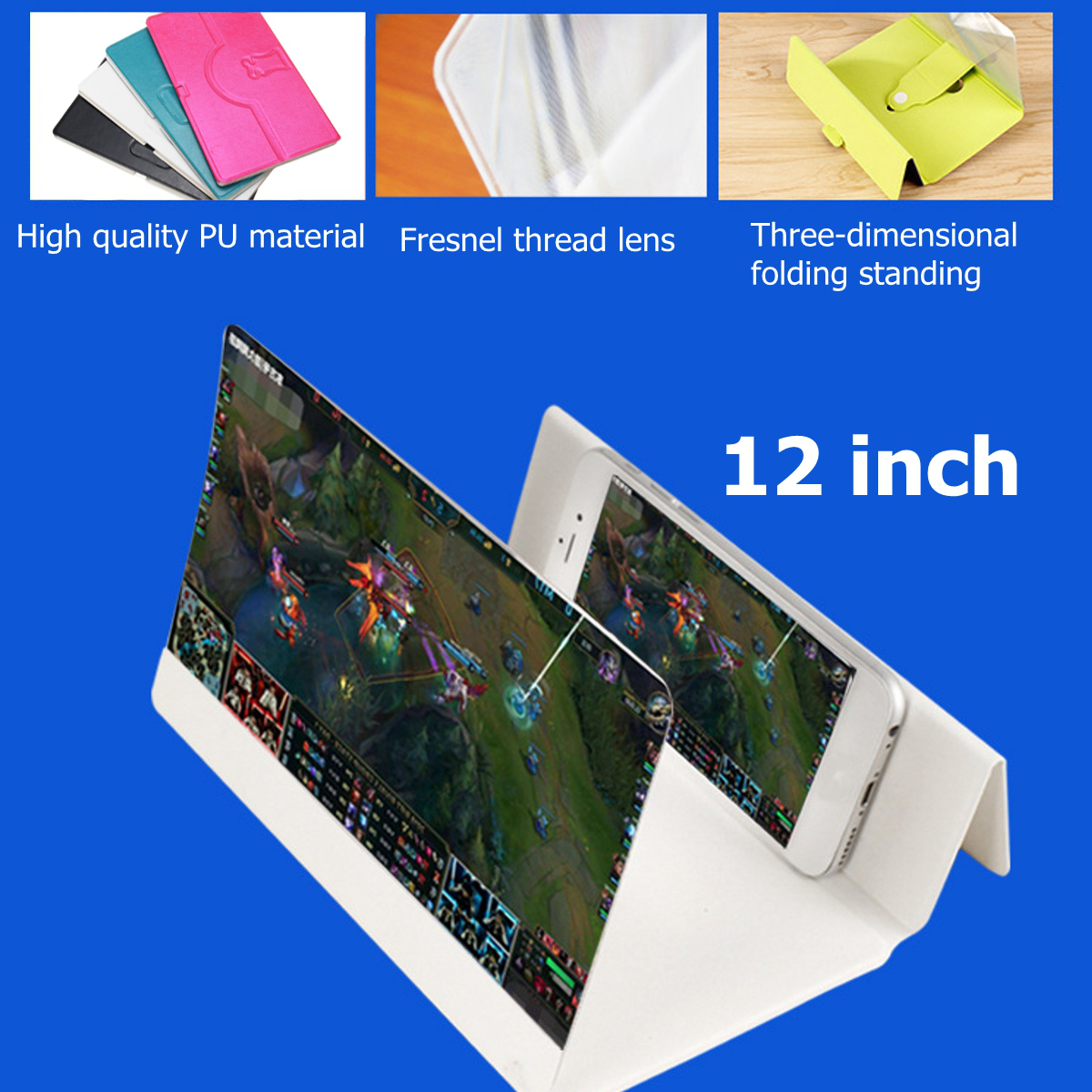 12 Inches Foldable 3D HD Phone Screen Magnifier Movie Video Amplifier PU Leather Cover For Smart Phones iPhone Samsung