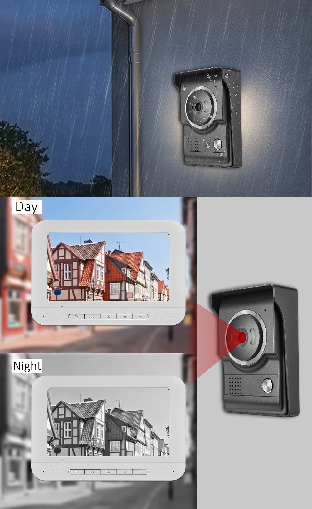 LCD 7 inch Monitor Waterproof Outdoor Door Bell Camera Video Doorbell Night Vision Intercom