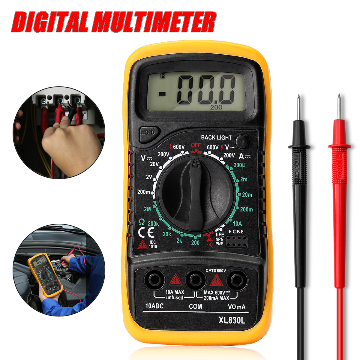 Digital Multimeter AC DC Current Voltage Resistance Meter Voltmeter Ammeter with Blue Backlight LCD